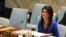 U.S. Ambassador to the United Nations Nikki Haley sits during a meeting at the United Nations Security Council on Syria at the United Nations Headquarters in New York City, NY, April 5, 2017. 