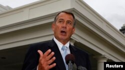 Ketua DPR AS John Boehner setelah bertemu dengan Presiden Barack Obama di Gedung Putih (1/3). (Reuters/Larry Downing)