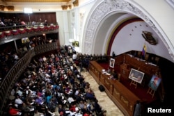 FILE - A view of a session of the constituent assembly in Caracas, Venezuela, Aug. 8, 2017.