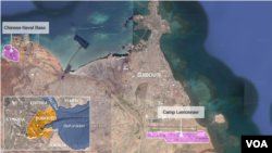 A Chinese naval base and U.S. base Camp Lemonnier, in Djibouti.