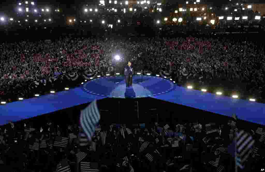 President Barack Obama at his election night victory speech Wednesday, Nov. 7, 2012, in Chicago. Middle East policies are expected to change in his second term