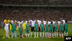 L'équipe de l'Ouganda lors d'un marche pour les qualificatifs de la Coupe du monde 2018 au stade d'Alexandria, le 5 septembre 2017.