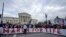 Participants in the annual March for Life pose in front of the U.S. Supreme Court in Washington, Jan. 24, 2025.
