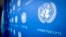 U.N. logo pattern a press conference background at the United Nations headquarters, Tuesday, Sept. 3, 2013. (AP Photo/Bebeto Matthews)