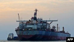 FILE - The FSO Safer oil tanker, is anchored in the Red Sea off the coast of Yemen's contested western province of Hodeida on July 15, 2023. (Photo by MOHAMMED HUWAIS / AFP)