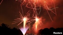 The Washington Monument is seen during the annual Fourth of July fireworks on the National Mall in Washington, July 4, 2015. 