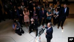 House Intelligence Committee Chairman Adam Schiff, a Democrat, speaks to reporters after the panel met behind closed doors about a whistleblower complaint, at the Capitol in Washington, Sept. 19, 2019. 