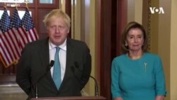 英國首相約翰遜在國會山與眾議院議長佩洛西會面