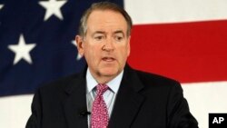 FILE - Former Arkansas Republican Gov. Mike Huckabee speaks at the Republican Leadership Summit in Nashua, New Hampshire.