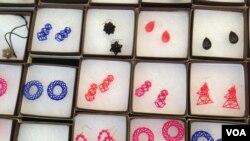 Three-dimensional “printed jewelry” on display at the Maker Faire in New York City.