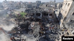 Les restes d'un bâtiment détruit à Rafah, dans le sud de la bande de Gaza.