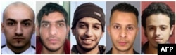 This combination of shows the suspected mastermind of the Nov. 13, 2015 Paris attacks, Belgian IS group leading militant Abdelhamid Abaaoud (C), French Bilal Hadfi (R) one of the suicide bombers who blew himself outside the Stade de France stadium, Samy Amimour (L), one of the suicide bombers who attacked a Paris concert hall, suspect at large French Salah Abdeslam (2nd R), and an unidentified man (2nd L) suspected of being involved in the attacks.