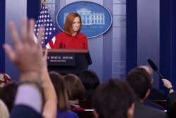 Secretaria de Prensa de la Casa Blanca, Jen Psaki, realiza la rueda de prensa diaria en la Casa Blanca en Washington, el lunes 19 de julio de 2021.