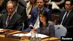 U.S. Ambassador to the United Nations Nikki Haley attends the United Nations Security Council session on imposing new sanctions on North Korea, in New York, U.S., Dec. 22, 2017