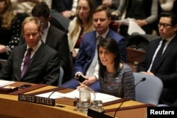 U.S. Ambassador to the United Nations Nikki Haley attends the United Nations Security Council session on imposing new sanctions on North Korea, in New York, U.S., Dec. 22, 2017