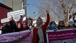 Para perempuan Afghanistan berdemo menentang pembatasan yang dilakukan Taliban terhadapa para perempuan di negara itu, dalam sebuah aksi unjuk rasa di Kabul, pada 28 Desember 2021. (Foto: Reuters/Ali Khara)