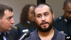 FILE - George Zimmerman, shown answering a Florida judge's questions during a November 2013 hearing on charges stemming from a fight with his girlfriend, will face no civil rights charges in the fatal shooting of a black teen in 2012.