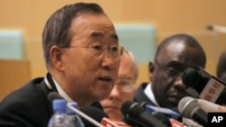 UN Secretary-General Ban Ki-Moon at the opening of an African Union (AU) summit , in Addis Ababa, Ethiopia, January 29, 2012.