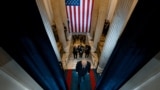 President-elect Donald J. Trump enters the stage of his inauguration as the 47th president of the United States inside the Capitol Rotunda of the U.S. Capitol building in Washington, Jan. 20, 2025. 