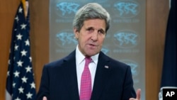 FILE - Secretary of State John Kerry presents the 2015 Country Reports on Human Rights Practices, at the State Department in Washington, April 13, 2016. 