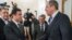 Russian Foreign Minister Sergey Lavrov, right, shakes hands with Co-chairman of pro-Kurdish People's Democratic Party, or HDP, Selahattin Demirtas prior to a meeting in Moscow, Russia, Dec. 23, 2015.