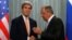 FILE - U.S. Secretary of State John Kerry (L) and Russian Foreign Minister Sergei Lavrov shake hands during a joint news conference following their meeting in Moscow, Russia, July 16, 2016.