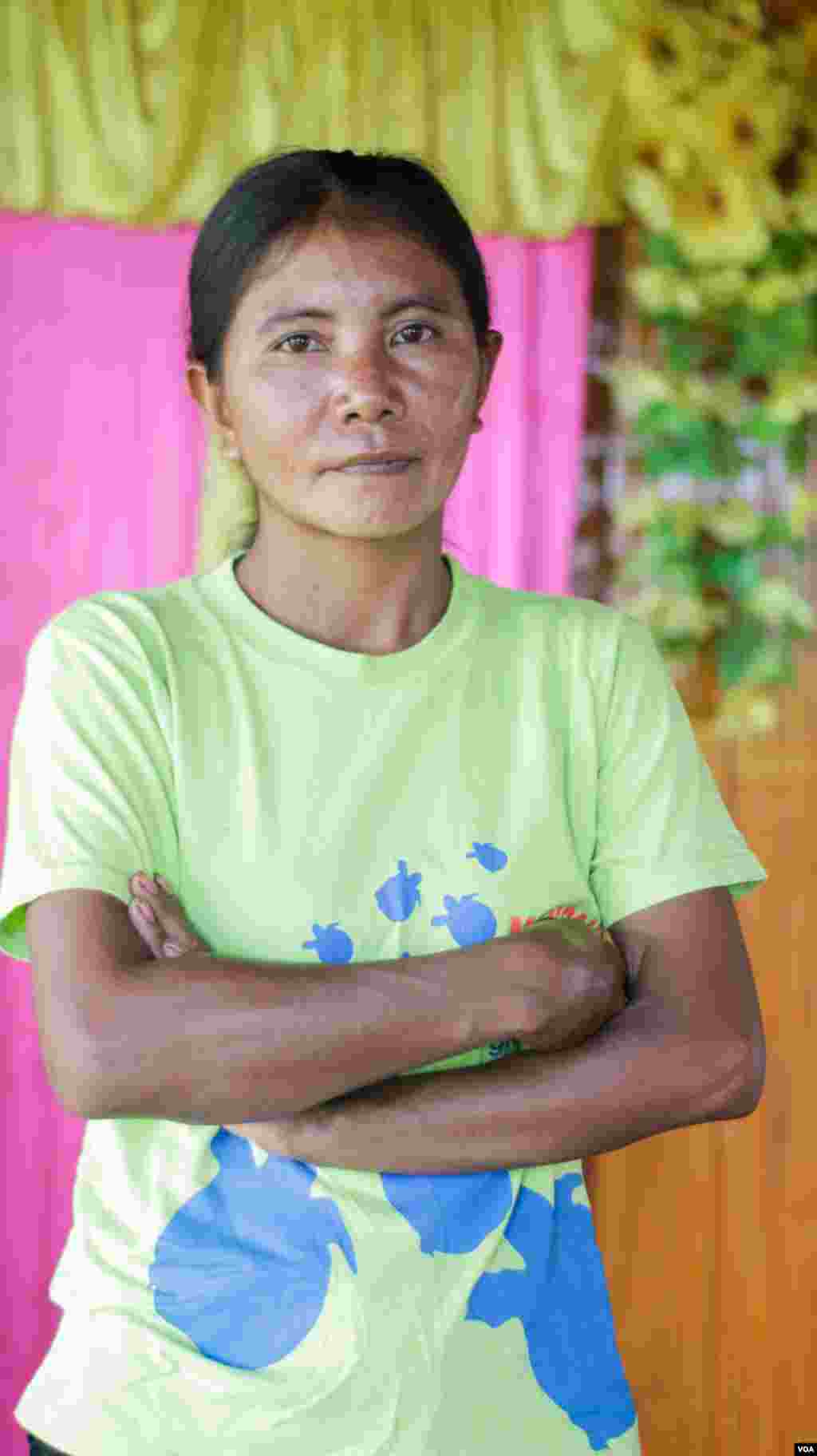 Tea Soknay, 36, a farmer, has been a voluntary turtle ranger since 2012. She monitors the success of the project and turtle nests along the river, and keeps watch for illegal fishing and other predators. (Khan Sokummono/VOA)