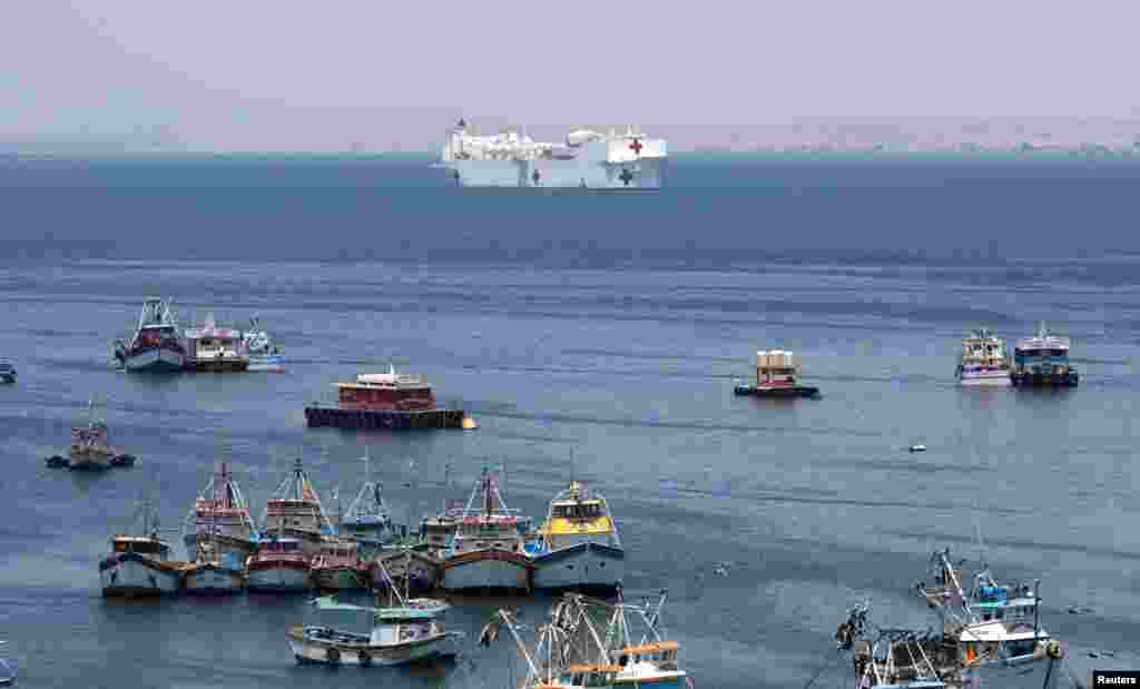 The U.S. Navy hospital ship USNS Comfort is seen during its mission in the port of Paita, Peru, Nov. 5, 2018.