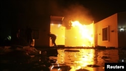 US Consulate in Benghazi in flames during protest September 11, 2012