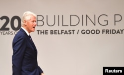 Bill Clinton attends an event to celebrate the 20th anniversary of the Good Friday Agreement, in Belfast, Northern Ireland, April 10, 2018.