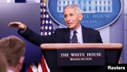 National Institute of Allergy and Infectious Diseases Director Anthony Fauci addresses the daily press briefing at the White House in Washington, Jan.21, 2021.