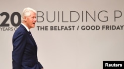 Bill Clinton attends an event to celebrate the 20th anniversary of the Good Friday Agreement, in Belfast, Northern Ireland, April 10, 2018.