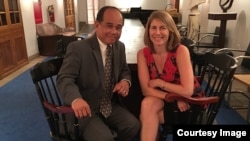 VOA Khmer reporter Reasey Poch with Sacha Pfeiffer, The Boston Globe's reporter, at the The Cooper Union for the Advancement of Science and Art, New York, Tuesday, May 23, 2017.