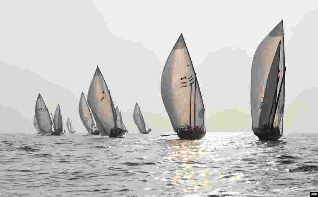 Emirati competitors take part in the Dalma Sailing Festival in the waters of Dalma island in the Gulf, about 40 kilometers off of the Emirati capital, Abu Dhabi.