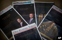 Ads showcasing Donald Trump Jr and Trump Towers are featured in major newspapers in New Delhi, India, Feb. 20, 2018.
