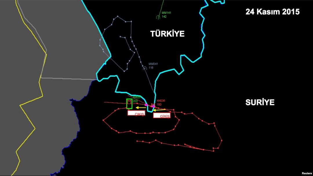 A radar picture shows activities of the downed Russian warplane on the Turkish-Syrian border, November 24, 2015 in this handout photo provided by Turkish Interior Ministry Undersecretariat of Public Order and Security.