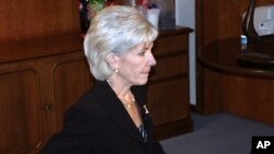 US Health and Human Services Secretary Kathleen Sebelius during an interview with VOA