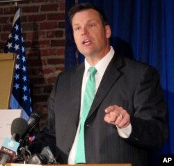 Kansas Secretary of State Kris Kobach is pictured in Lenexa, Kan., June 8, 2017. Kobach has advised President Donald Trump on immigration and election fraud issues and is vice chairman of a presidential commission on voter fraud.