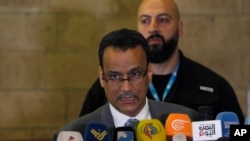 FILE - U.N. special envoy to Yemen, Ismail Ould Cheikh Ahmed speaks at a press conference in Sanaa, Yemen.