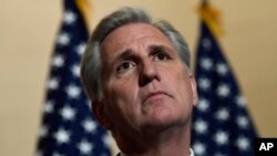 New House Minority Leader Kevin McCarthy of California speaks during a news conference on Capitol Hill in Washington, Nov. 14, 2018, following a meeting for the House Republican leadership elections.