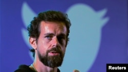 FILE - Twitter CEO Jack Dorsey addresses students during a town hall at the Indian Institute of Technology in New Delhi, India, Nov. 12, 2018. 