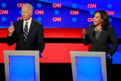 Joe Biden e Kamala Harris em debate a 31 de julho 2019
