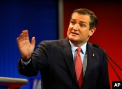 Republican presidential candidate, Sen. Ted Cruz, R-Texas, argues a point during a Republican presidential primary debate at Fox Theater, Thursday, March 3, 2016.