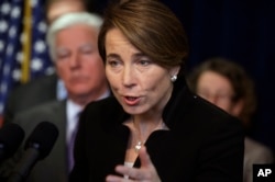 Massachusetts Attorney General Maura Healey joins a lawsuit filed by the American Civil Liberties Union of Massachusetts, Jan. 31, 2017, challenging President Donald Trump's executive order on immigration.