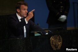 에마뉘엘 마크롱 프랑스 대통령이 20일 뉴욕 유엔본부에서 열린 유엔총회에서 기조연설을 했다.