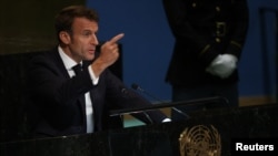 에마뉘엘 마크롱 프랑스 대통령이 20일 뉴욕 유엔본부에서 열린 유엔총회에서 기조연설을 했다.