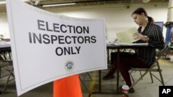 FILE - Nicole Kirby looks over results during a statewide presidential election recount Dec. 1, 2016, in Milwaukee. 