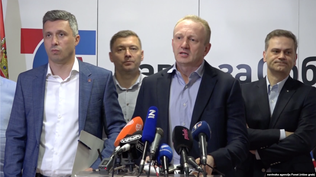 Opozicioni blok Savez za Srbiju na konferenciji za štampu, Foto: video grab