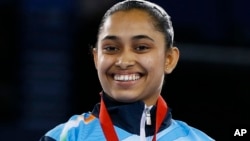 Indian gymnast Dipa Karmakar at the 2014 Commonwealth Games. 