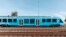 The new Coradia iLint hydrogen-powered train, recently launched as the first of its kind in the world, is seen on the tracks in northern Germany. (René Frampe/Alstom)